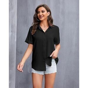 NWT SPRING SEAON WOMEN'S BLACK BUTTON FRONT CUFFED SLEEVE SHIRT‎ SIZE XXL